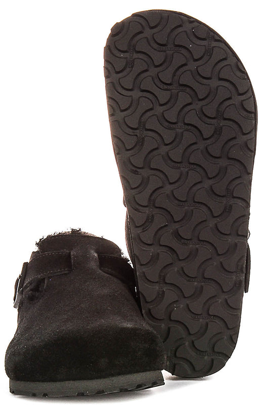 Zoccoli Birkenstock London | Pelle scamosciata nera con fodera in shearling da donna - calzata regolare