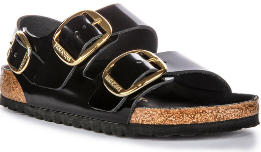 Sandales Birkenstock Milano | Cuir à finition vernie noire pour femme