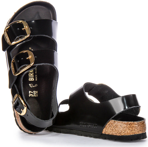 Sandales Birkenstock Milano | Cuir à finition vernie noire pour femme