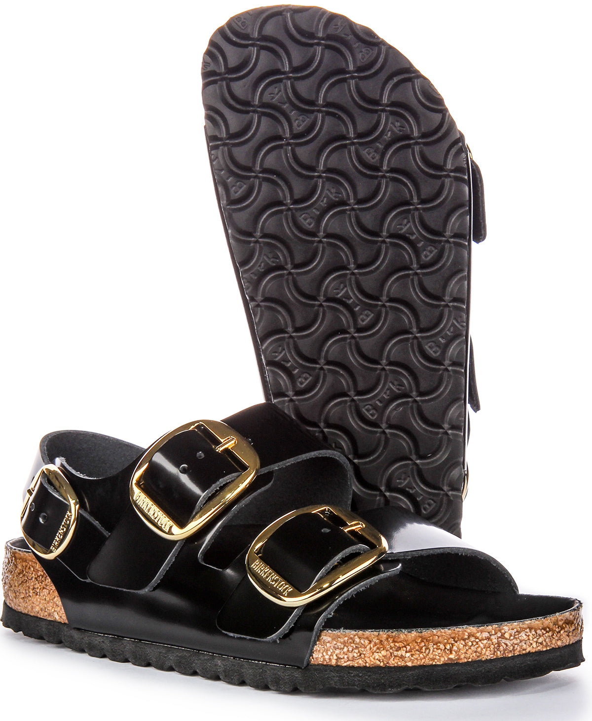 Sandales Birkenstock Milano | Cuir à finition vernie noire pour femme