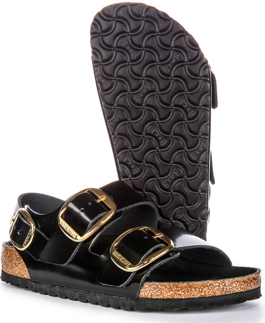 Sandales Birkenstock Milano | Cuir à finition vernie noire pour femme