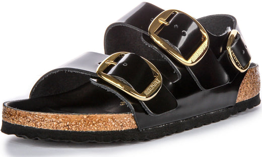 Sandales Birkenstock Milano | Cuir à finition vernie noire pour femme