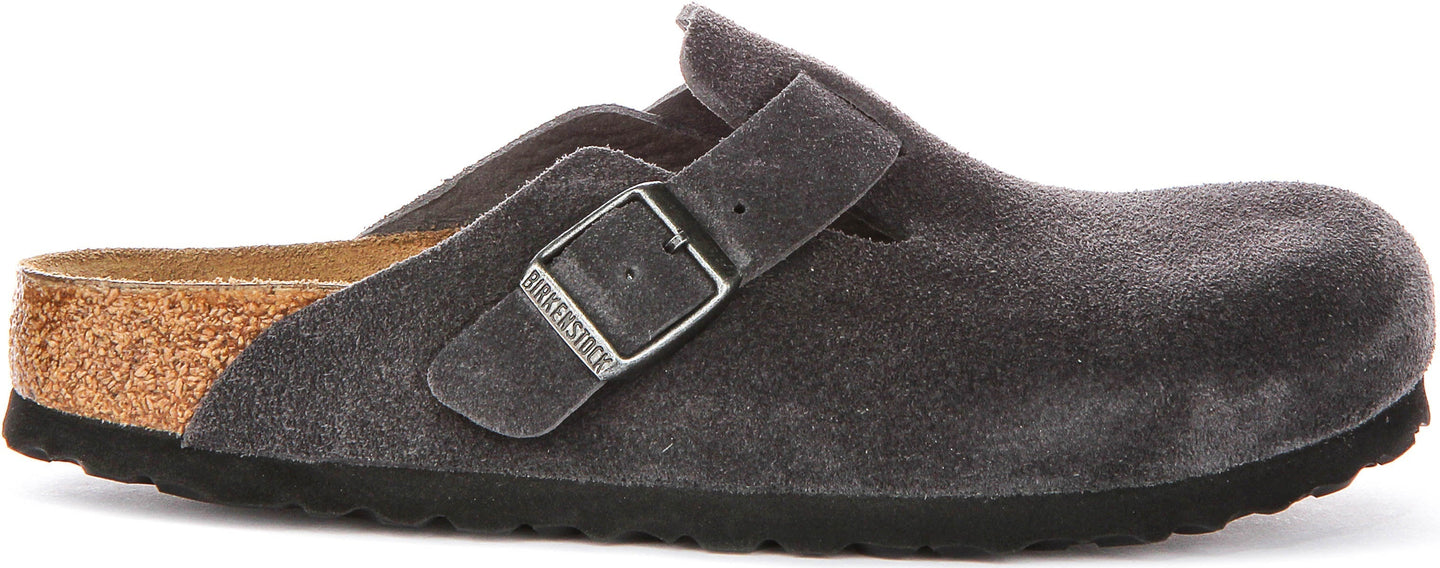 Sabots Birkenstock Boston | cuir suédé anthracite pour homme et femme - coupe étroite