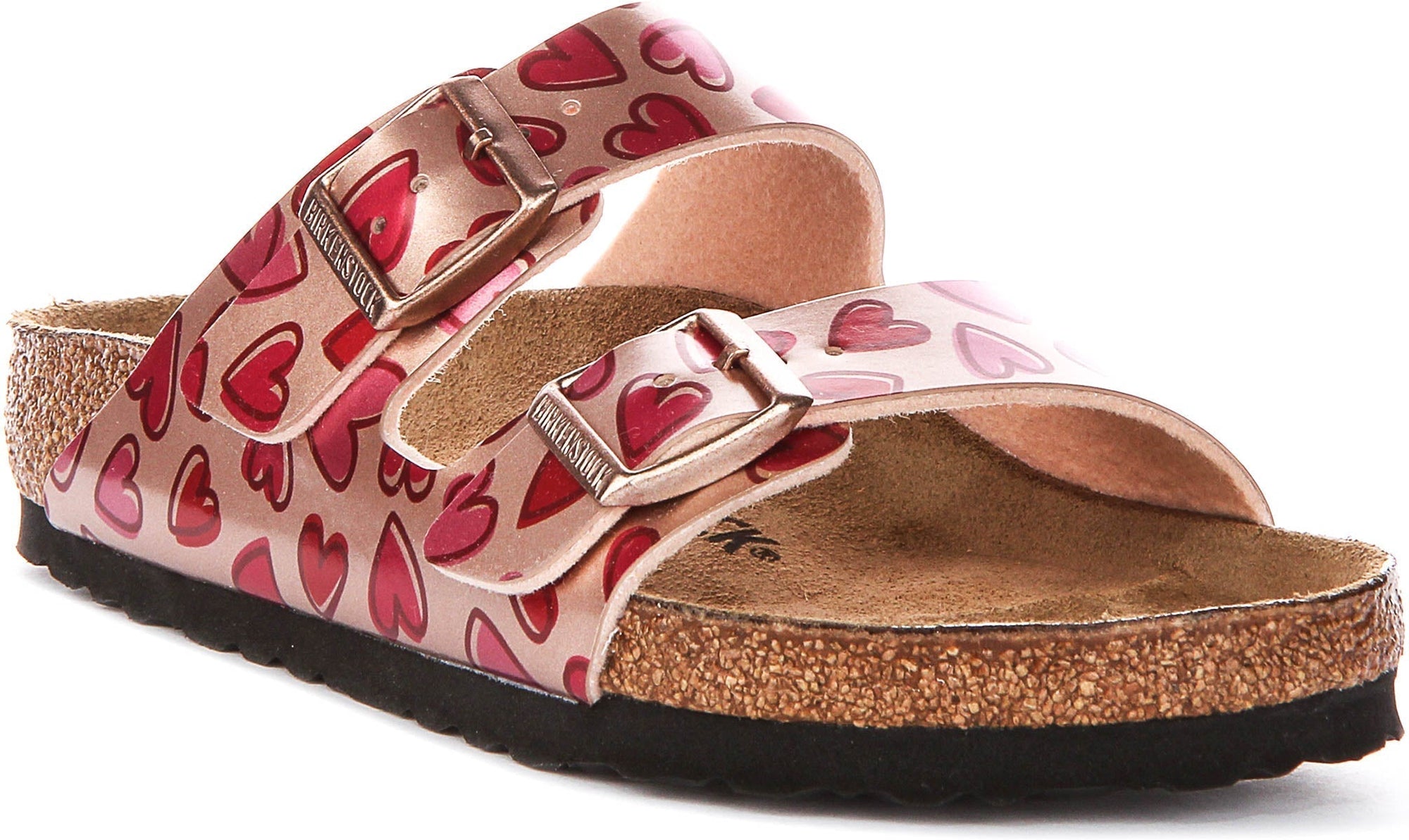 Sandales Birkenstock Arizona | Birko-Flor cuivre - imprimé cœur pour enfant - coupe standard