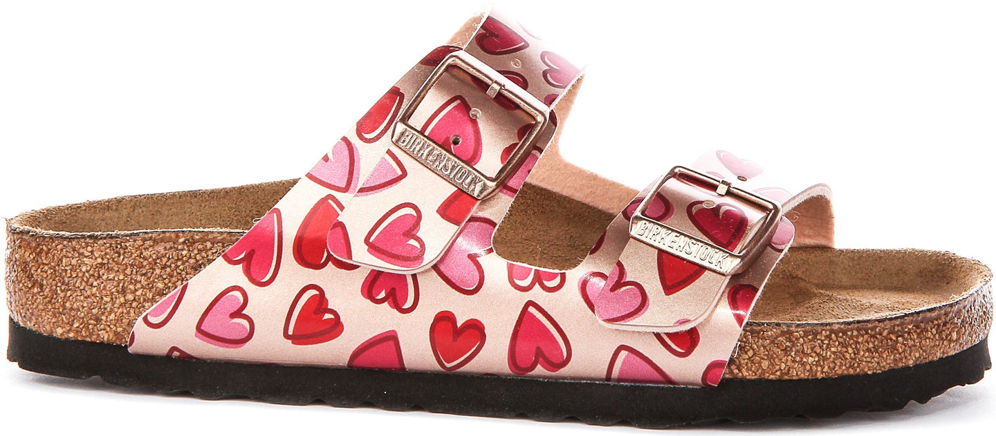 Sandales Birkenstock Arizona | Birko-Flor cuivre - imprimé cœur pour enfant - coupe standard