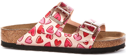 Sandales Birkenstock Arizona | Birko-Flor cuivre - imprimé cœur pour enfant - coupe standard