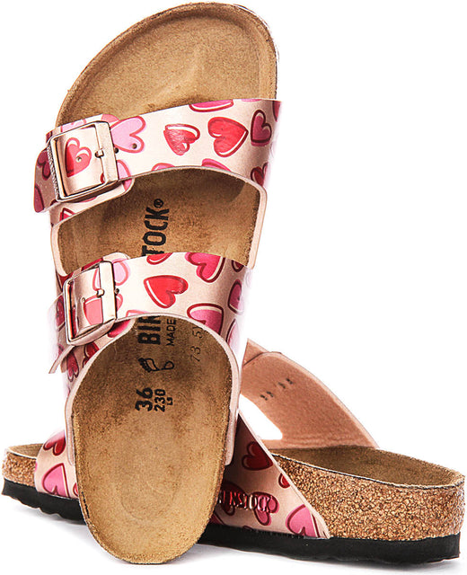 Sandales Birkenstock Arizona | Birko-Flor cuivre - imprimé cœur pour enfant - coupe standard