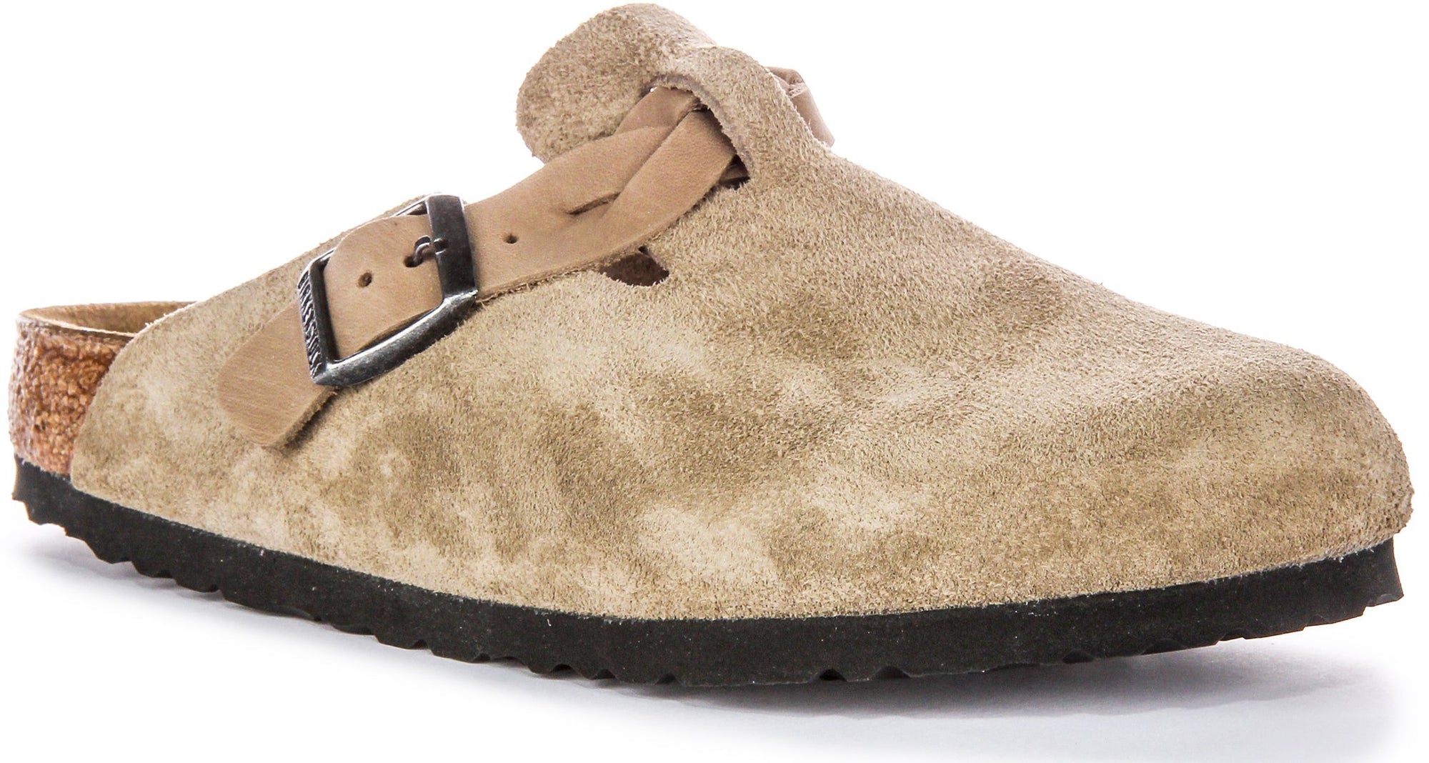 Sabots Birkenstock Boston | Cuir suédé taupe - bride tressée pour femmes