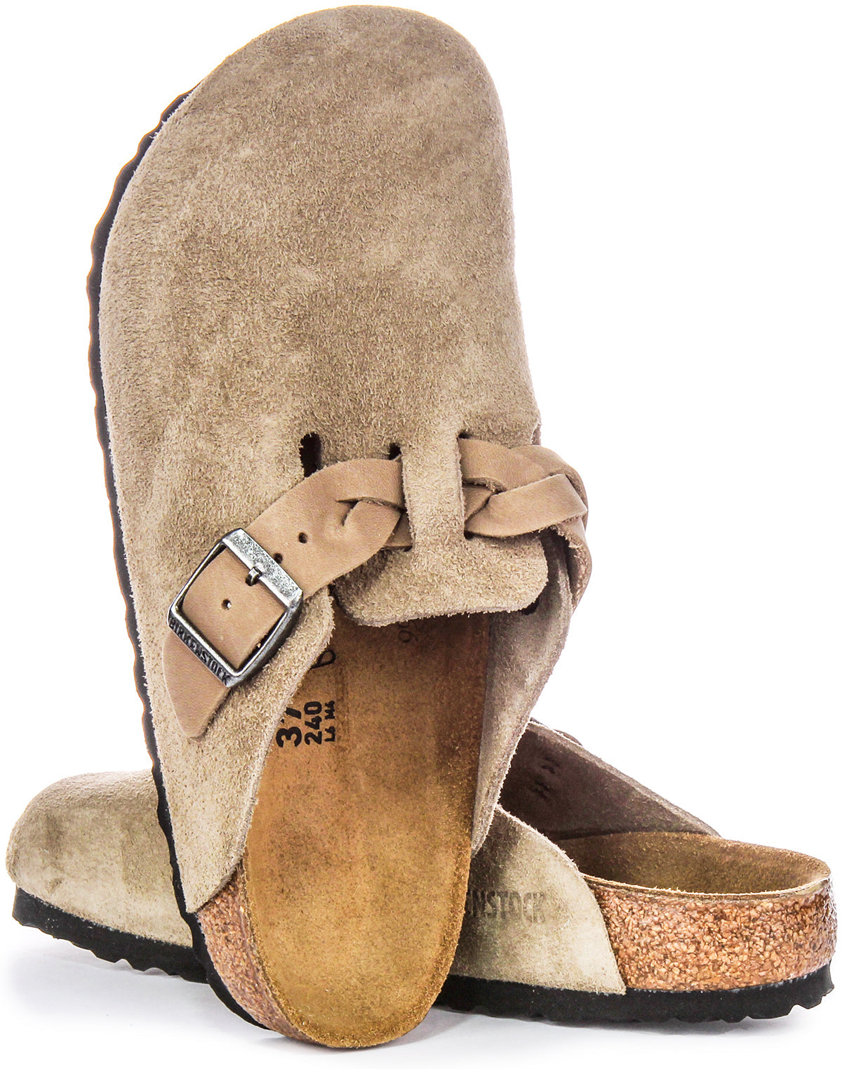 Birkenstock Boston-tofflor | Taupe mockaläder – flätat band för kvinnor