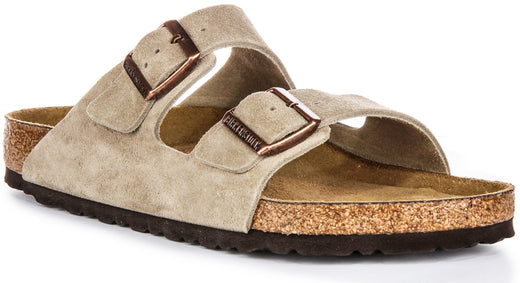 Sandales Birkenstock Arizona | Cuir suédé taupe - semelle souple pour hommes et femmes