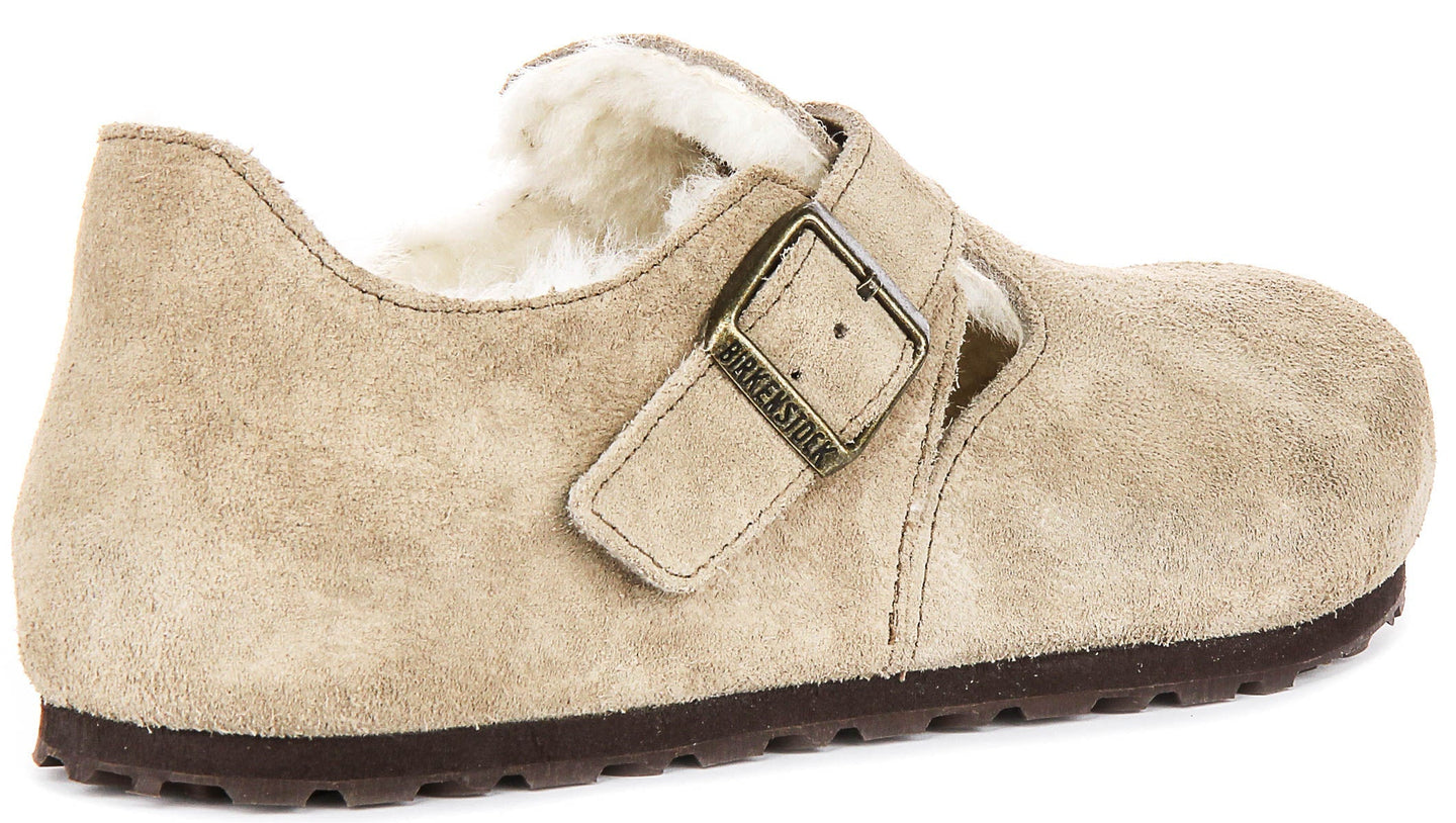 Zoccoli Birkenstock London | Pelle scamosciata color tortora con fodera in shearling da uomo e donna - calzata stretta