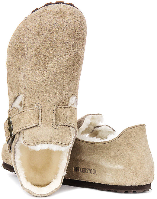 Zoccoli Birkenstock London | Pelle scamosciata color tortora con fodera in shearling da uomo e donna - calzata stretta