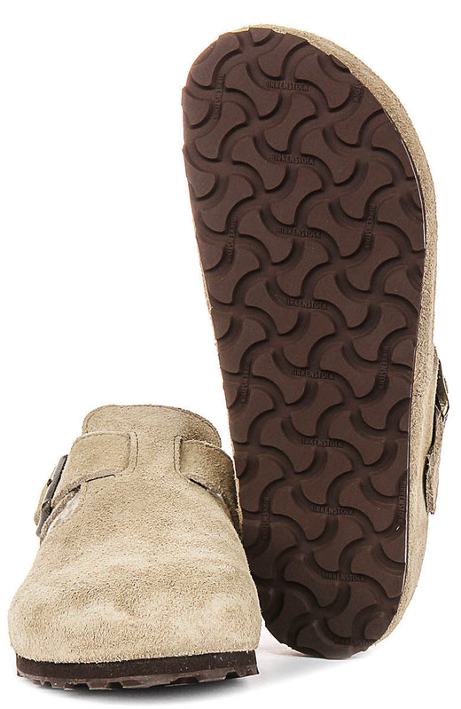 Zoccoli Birkenstock London | Pelle scamosciata color tortora con fodera in shearling da uomo e donna - calzata stretta