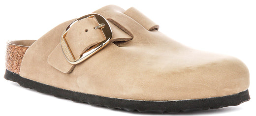 Zoccoli Birkenstock Boston | Pelle nabuk color tabacco - fibbia grande da uomo e donna - calzata regolare