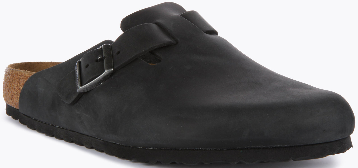 Birkenstock Boston klompen | zwart echt leer voor heren en dames