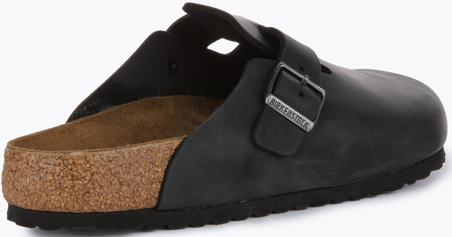 Birkenstock Boston klompen | zwart echt leer voor heren en dames