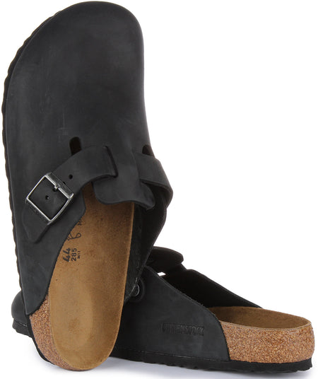 Zuecos Birkenstock Boston | cuero genuino negro para hombre y mujer