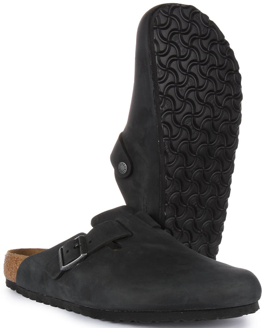 Birkenstock Boston klompen | zwart echt leer voor heren en dames