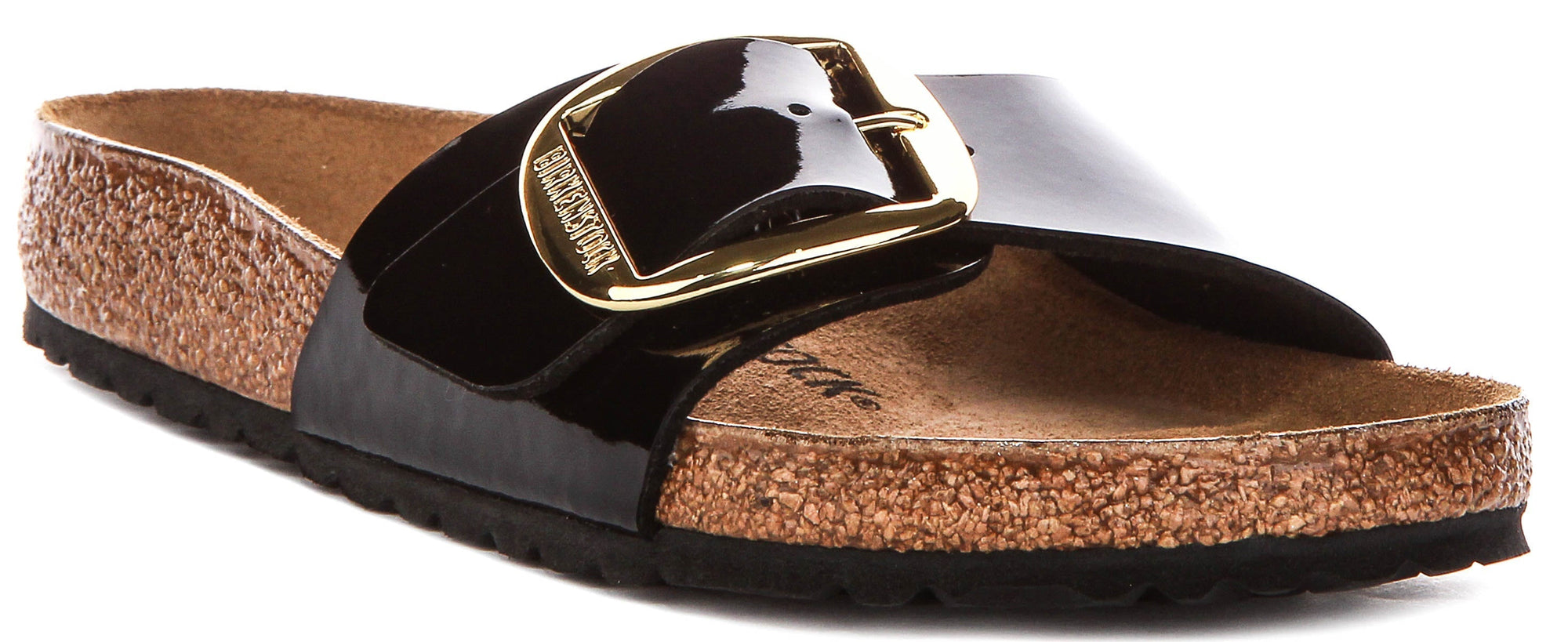 Sandali Birkenstock Madrid | pelle nera con finitura verniciata - fibbia grande da donna - calzata regolare