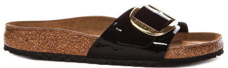 Sandali Birkenstock Madrid | pelle nera con finitura verniciata - fibbia grande da donna - calzata regolare