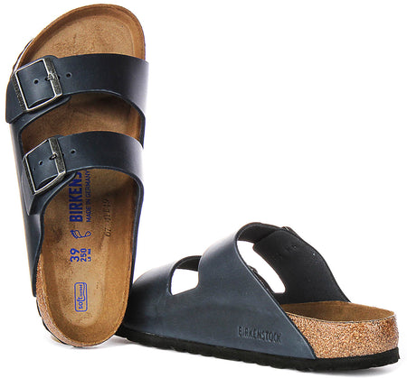 Birkenstock Arizona sandali | Pelle genuina blu - Plantare morbido da uomo e donna - Calzata regolare
