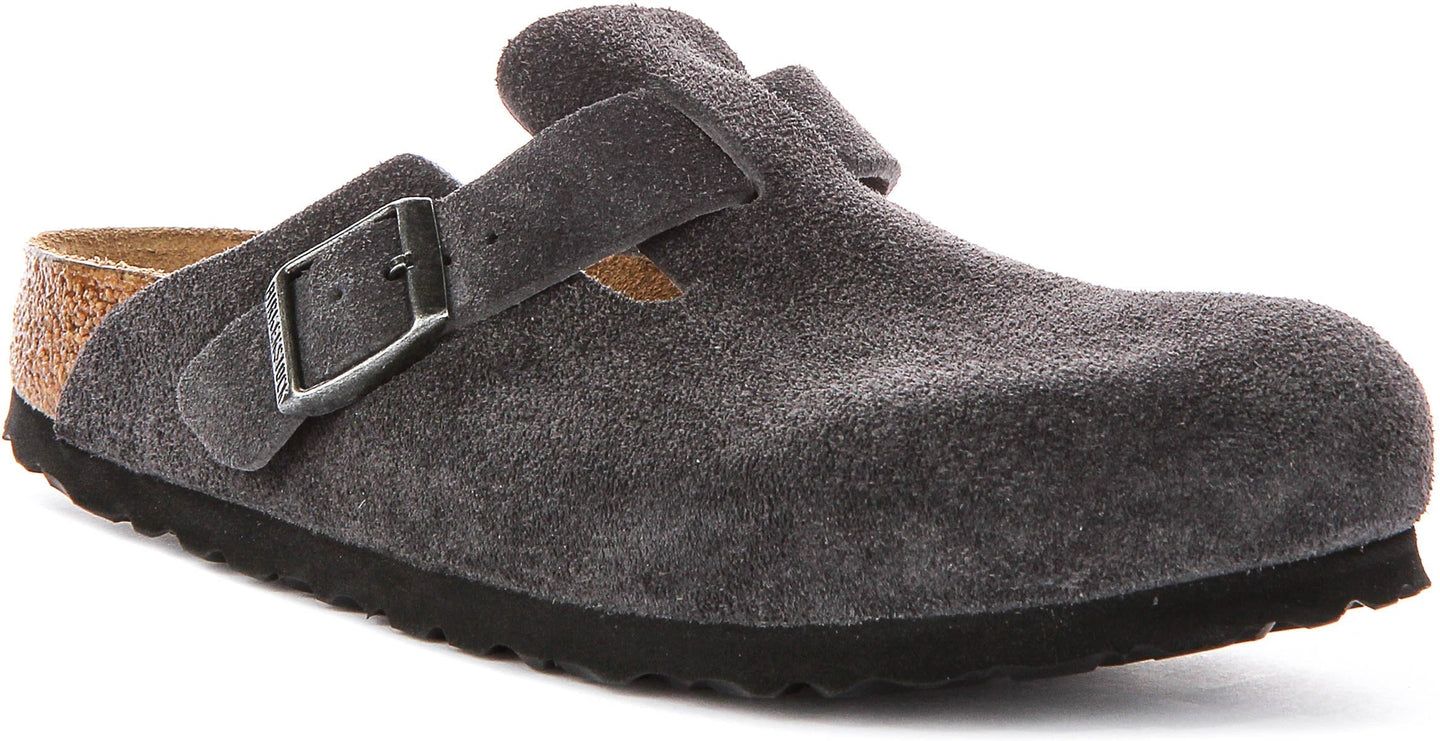 Sabots Birkenstock Boston | cuir suédé anthracite pour homme et femme - coupe étroite