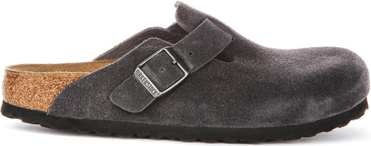 Sabots Birkenstock Boston | cuir suédé anthracite pour homme et femme - coupe étroite