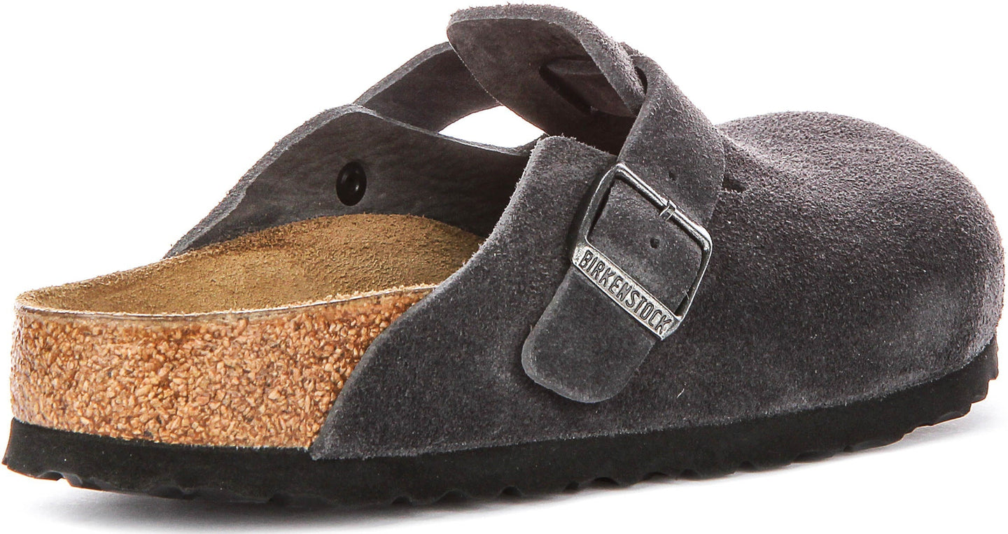 Sabots Birkenstock Boston | cuir suédé anthracite pour homme et femme - coupe étroite
