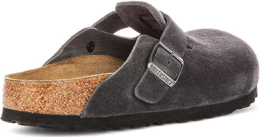 Sabots Birkenstock Boston | cuir suédé anthracite pour homme et femme - coupe étroite