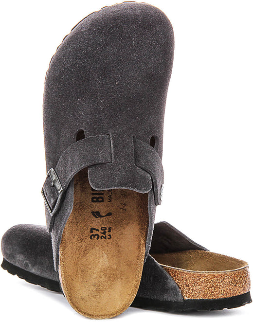 Sabots Birkenstock Boston | cuir suédé anthracite pour homme et femme - coupe étroite