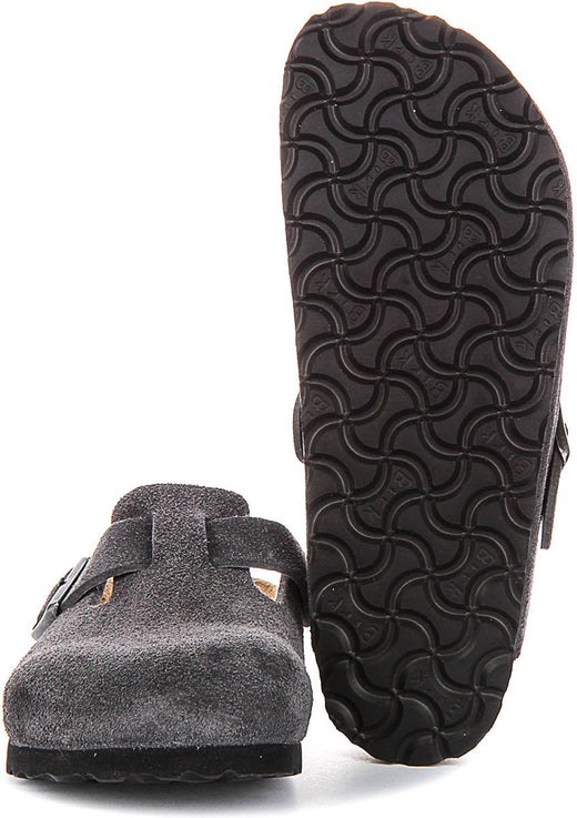 Sabots Birkenstock Boston | cuir suédé anthracite pour homme et femme - coupe étroite