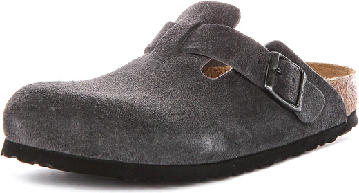 Sabots Birkenstock Boston | cuir suédé anthracite pour homme et femme - coupe étroite