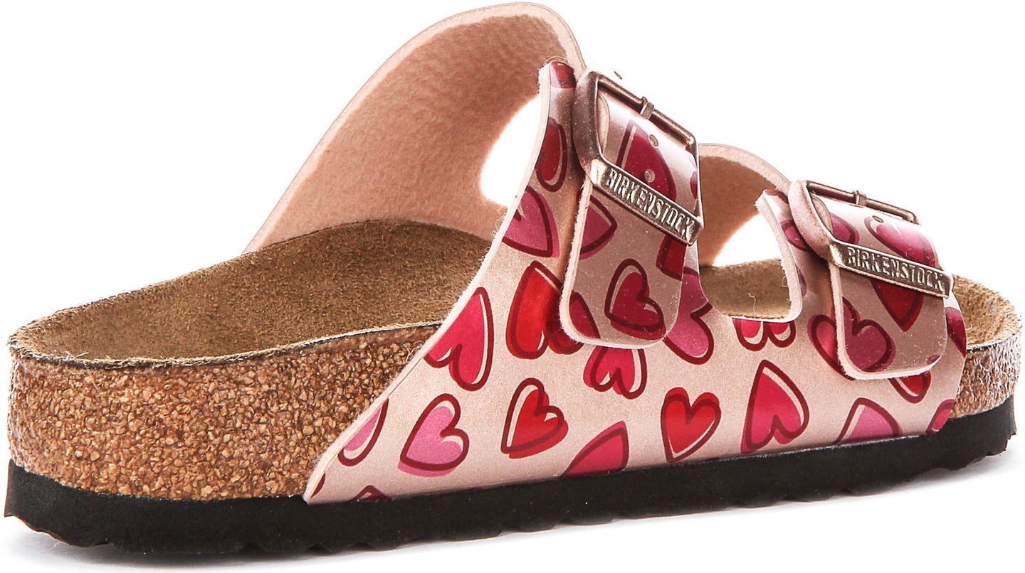 Sandales Birkenstock Arizona | Birko-Flor cuivre - imprimé cœur pour enfant - coupe standard