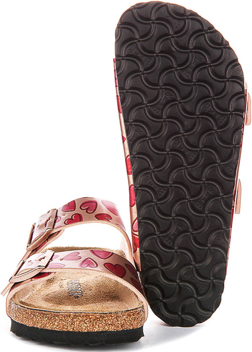 Sandales Birkenstock Arizona | Birko-Flor cuivre - imprimé cœur pour enfant - coupe standard