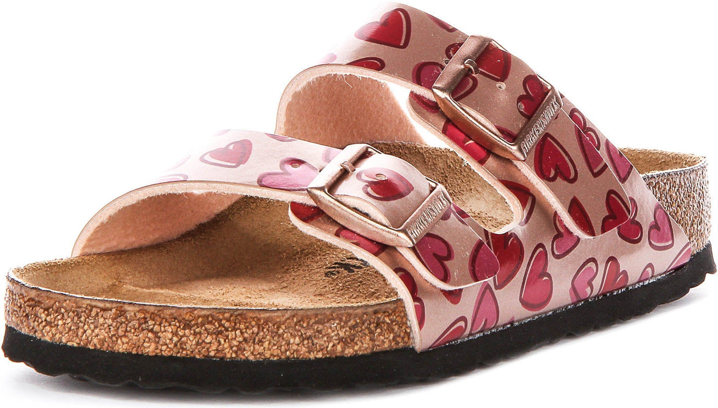 Sandales Birkenstock Arizona | Birko-Flor cuivre - imprimé cœur pour enfant - coupe standard