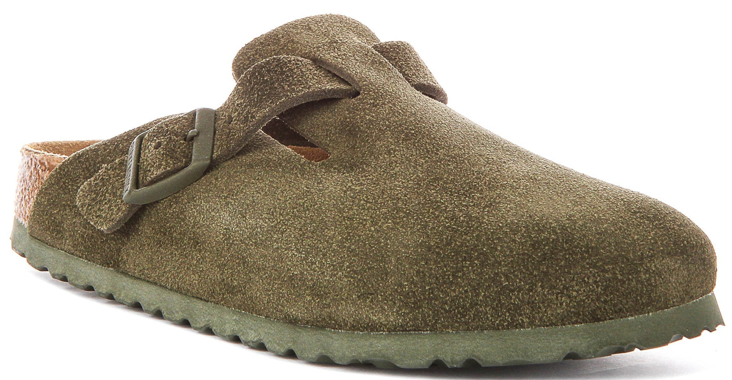 Zuecos Birkenstock Boston | Birko-Flor verde oscuro para hombre y mujer - horma estrecha