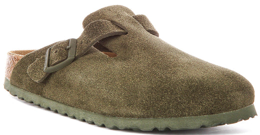 Zuecos Birkenstock Boston | Birko-Flor verde oscuro para hombre y mujer - horma estrecha