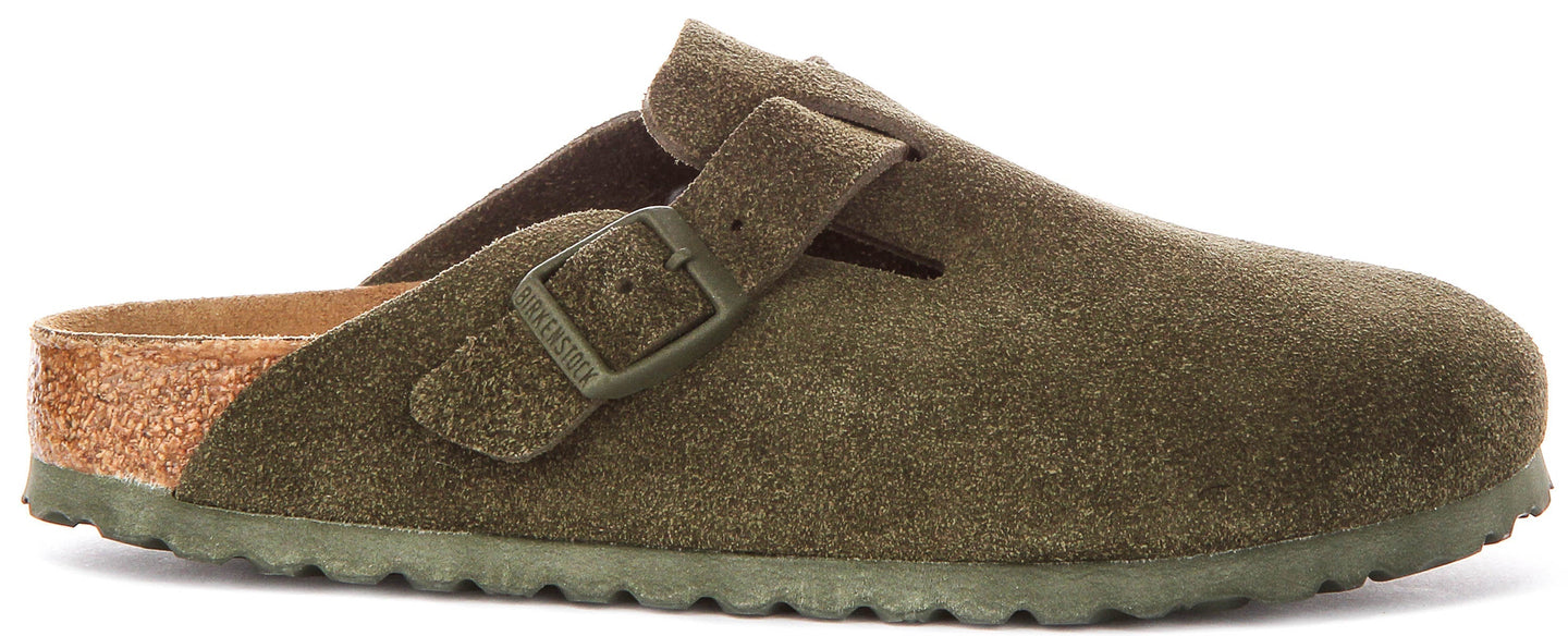 Zuecos Birkenstock Boston | Birko-Flor verde oscuro para hombre y mujer - horma estrecha