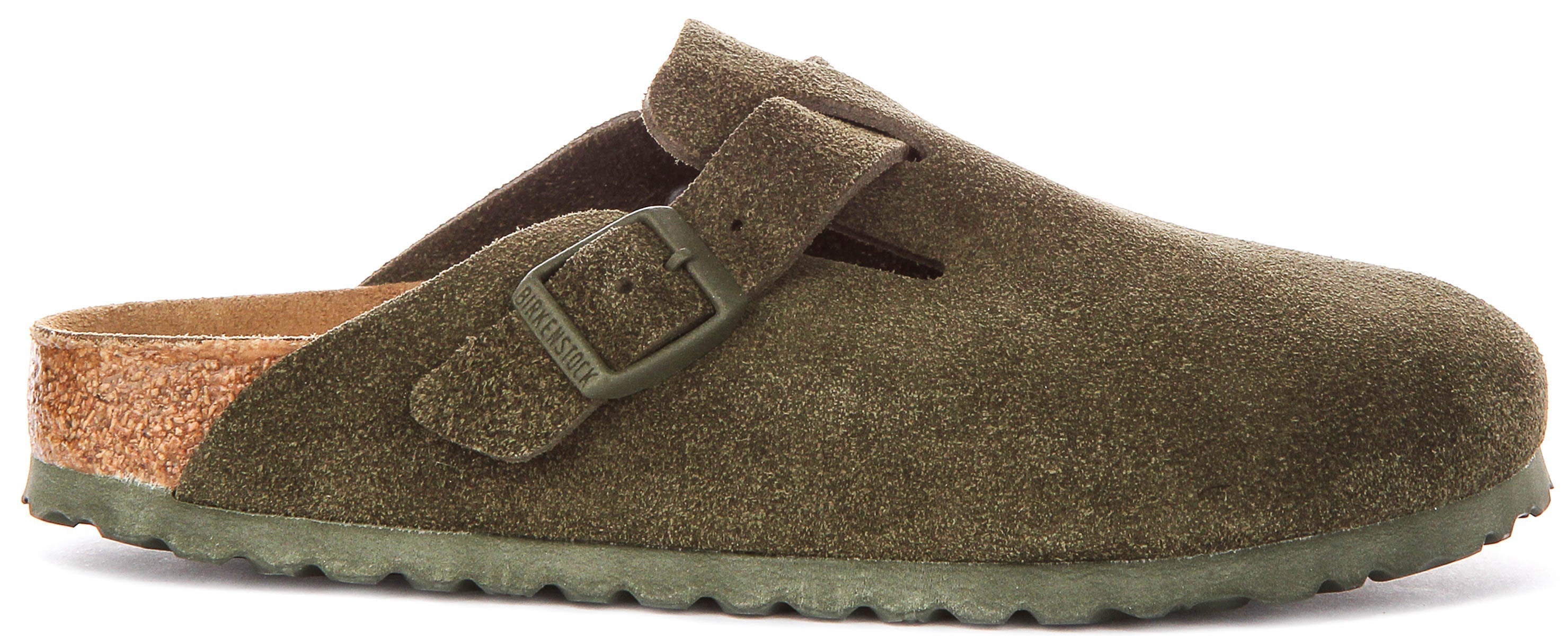 Zuecos Birkenstock Boston | Birko-Flor verde oscuro para hombre y mujer - horma estrecha