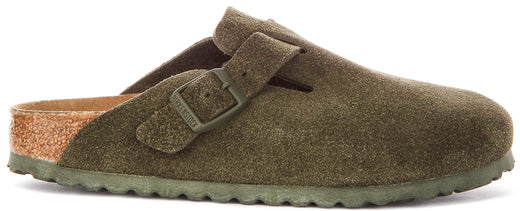 Zuecos Birkenstock Boston | Birko-Flor verde oscuro para hombre y mujer - horma estrecha