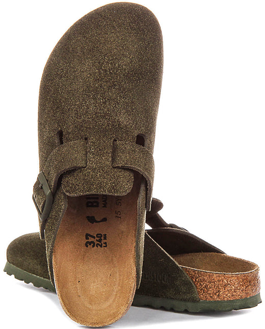 Zuecos Birkenstock Boston | Birko-Flor verde oscuro para hombre y mujer - horma estrecha