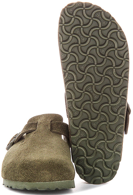 Zuecos Birkenstock Boston | Birko-Flor verde oscuro para hombre y mujer - horma estrecha