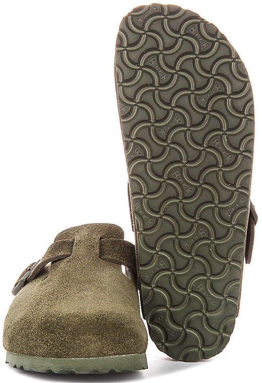 Zuecos Birkenstock Boston | Birko-Flor verde oscuro para hombre y mujer - horma estrecha