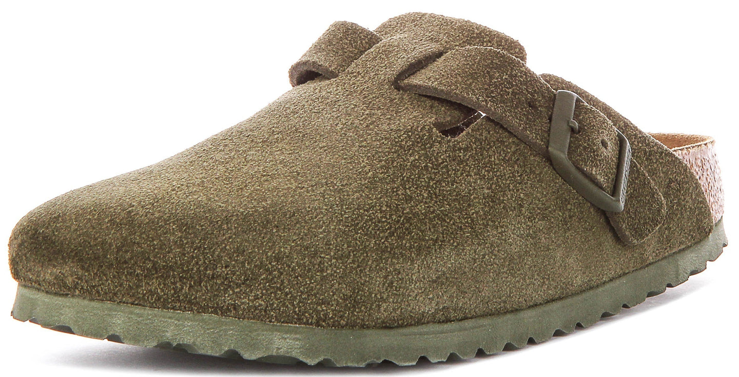 Zuecos Birkenstock Boston | Birko-Flor verde oscuro para hombre y mujer - horma estrecha