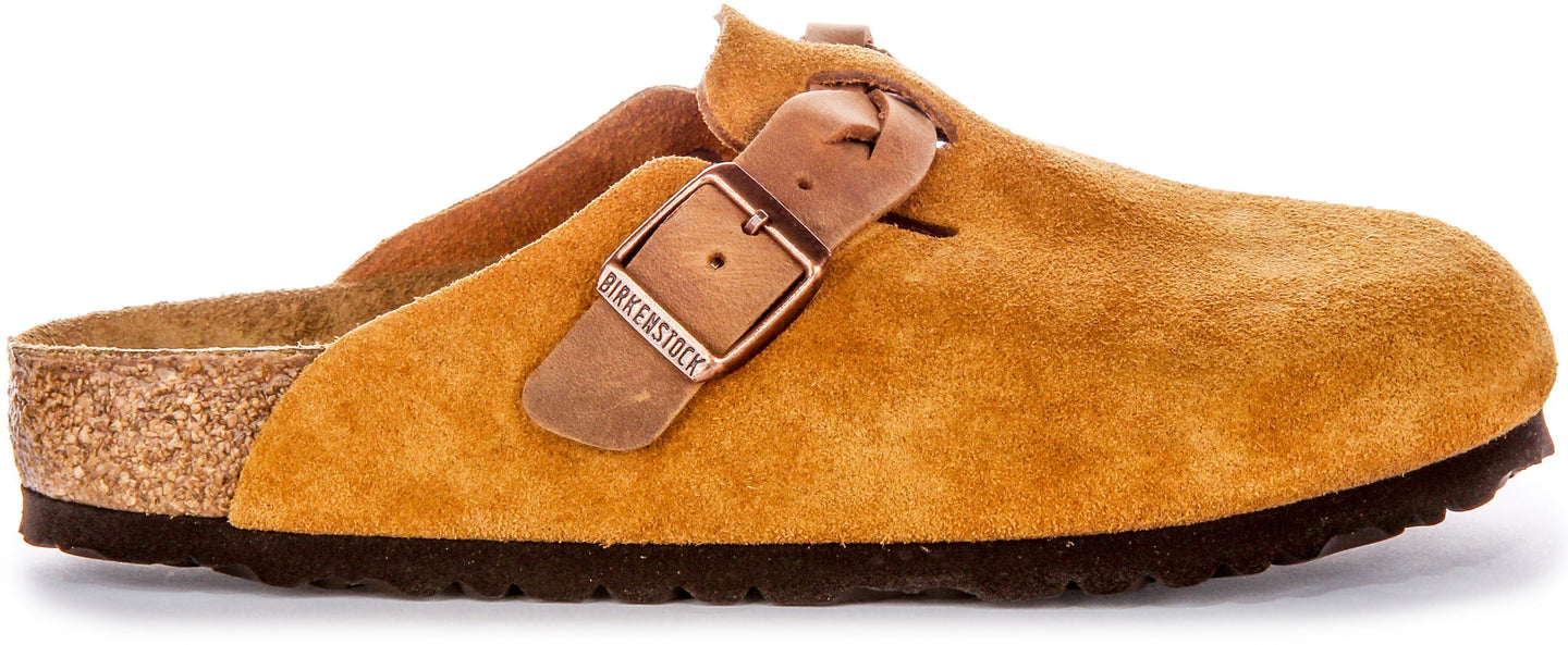 Zoccoli Birkenstock Boston | Pelle scamosciata color visone - Cinturino intrecciato da donna