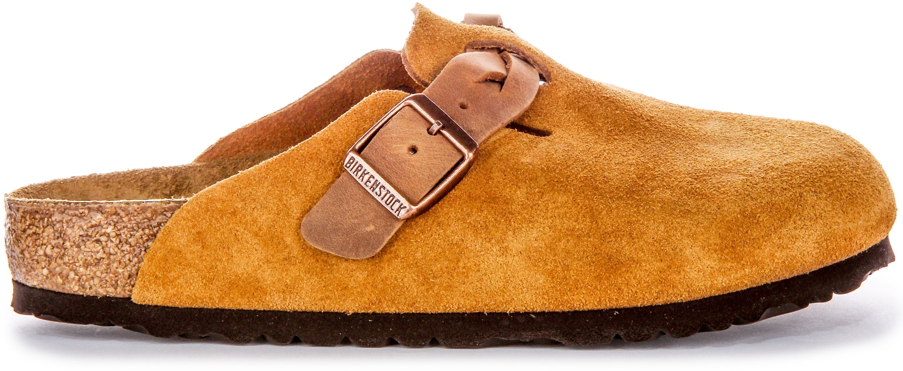 Zoccoli Birkenstock Boston | Pelle scamosciata color visone - Cinturino intrecciato da donna