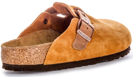 Zoccoli Birkenstock Boston | Pelle scamosciata color visone - Cinturino intrecciato da donna