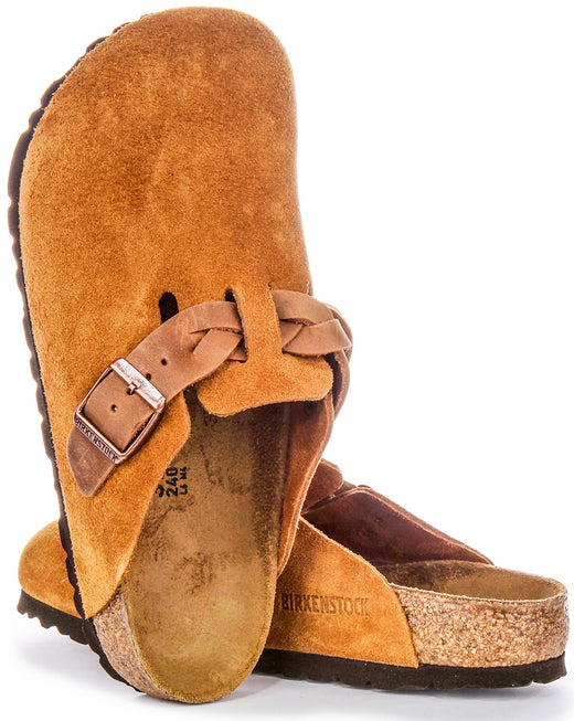 Zoccoli Birkenstock Boston | Pelle scamosciata color visone - Cinturino intrecciato da donna