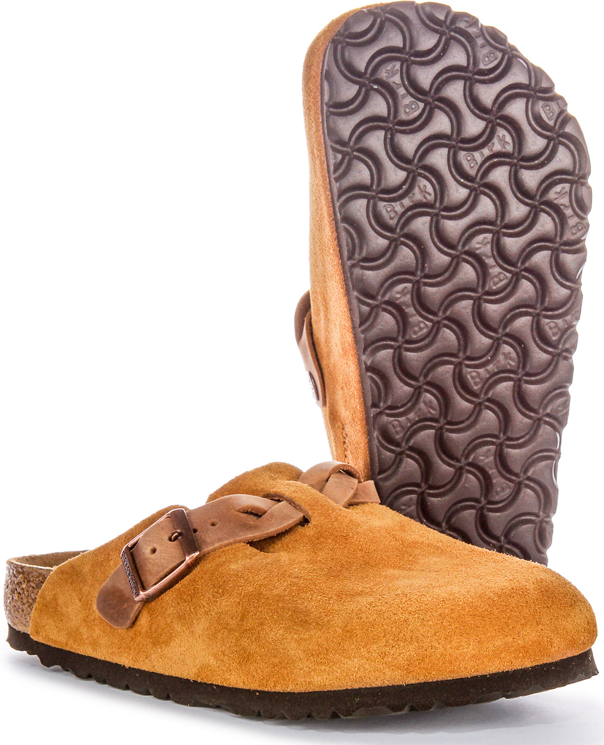 Zoccoli Birkenstock Boston | Pelle scamosciata color visone - Cinturino intrecciato da donna