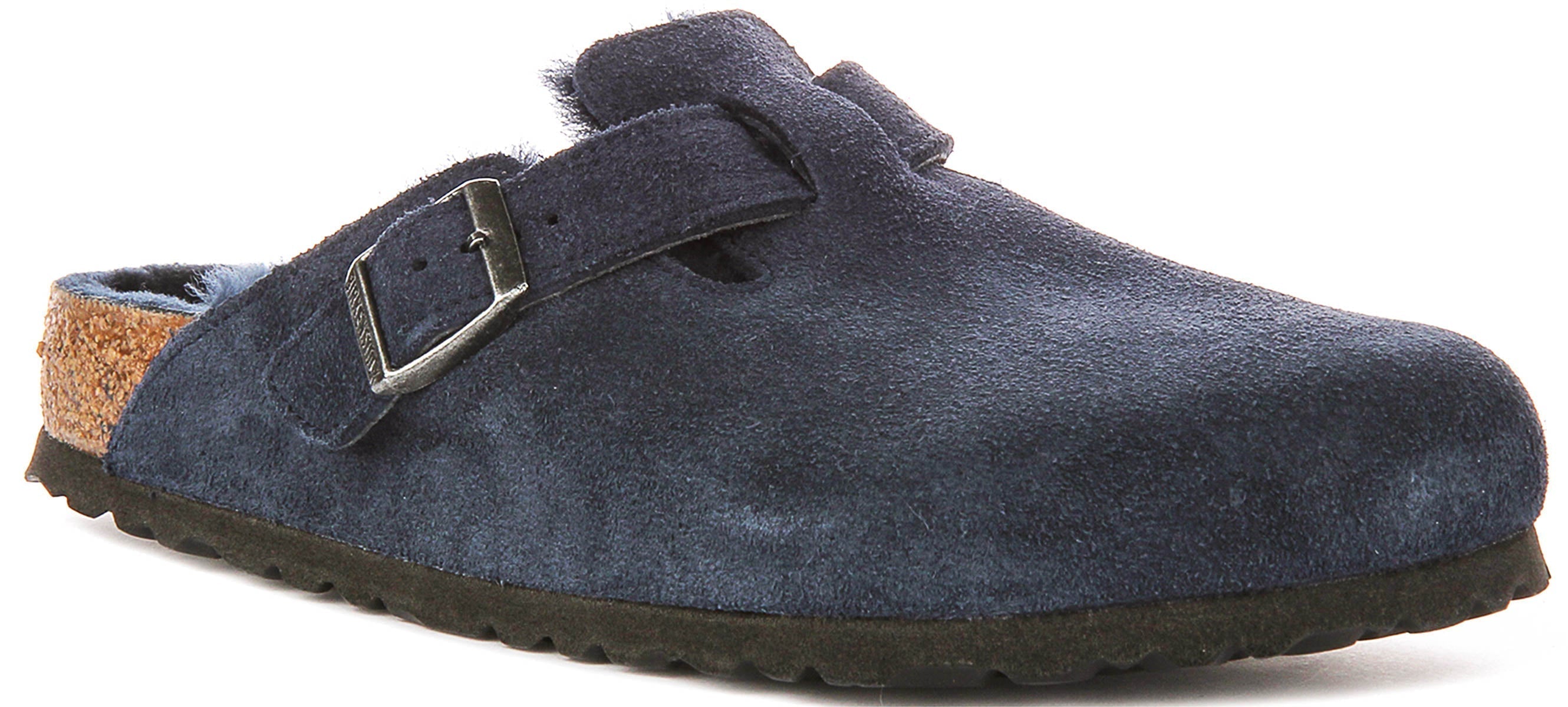 Zoccoli Birkenstock Boston | Pelle scamosciata blu navy con fodera in shearling da donna - calzata regolare